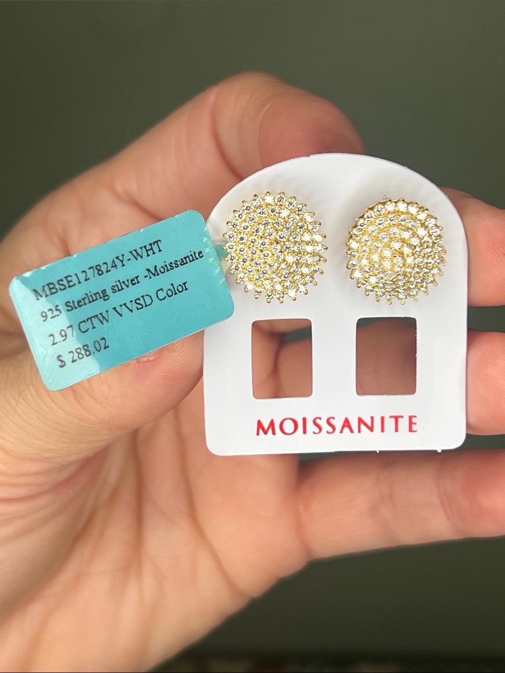 2.9 ctw Moissanite Gold-Tone Cluster 925 Sterling Silver Stud Earrings